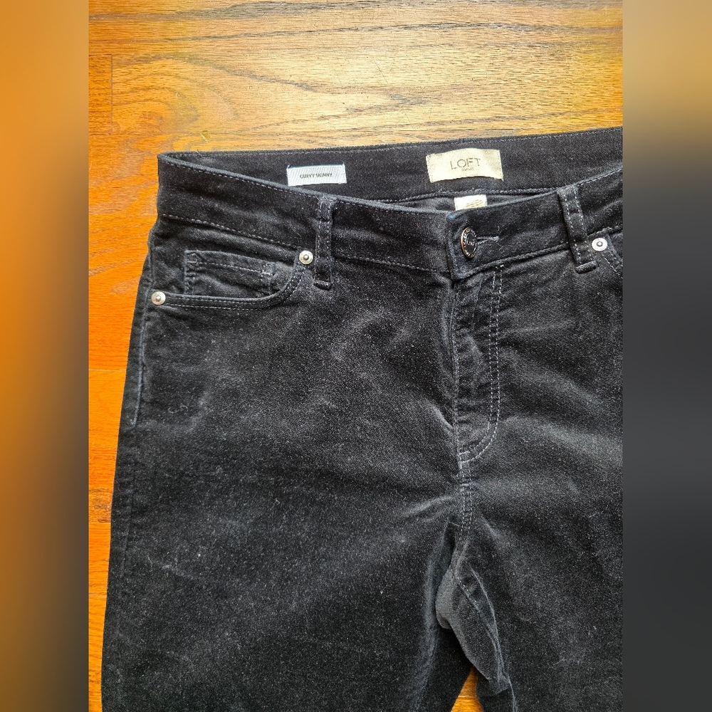 Loft Curvy Skinny Velvet Pants 8 Black P011 - Picture 4 of 7